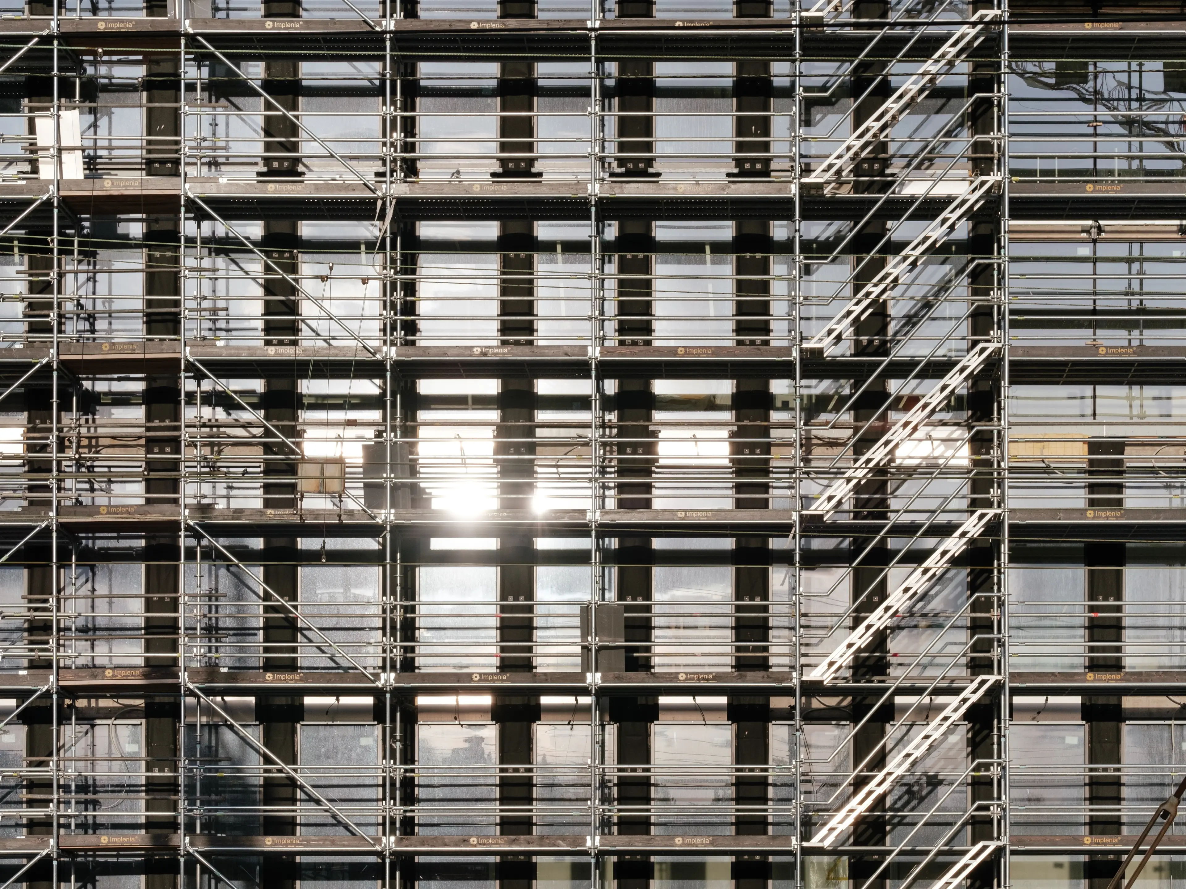 Scaffolding at the side of a building.